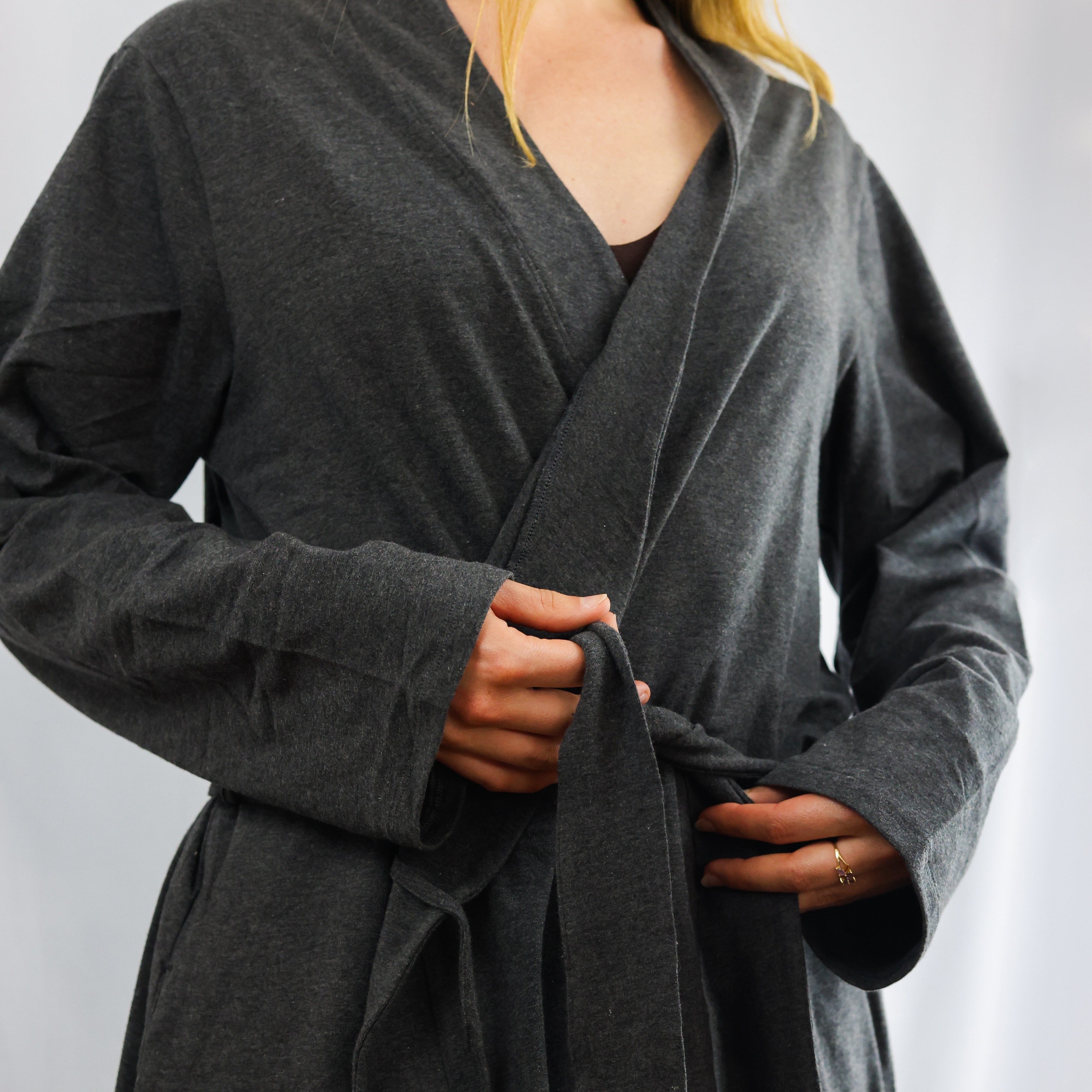 Robe - organic cotton unisex robe - charcoal grey