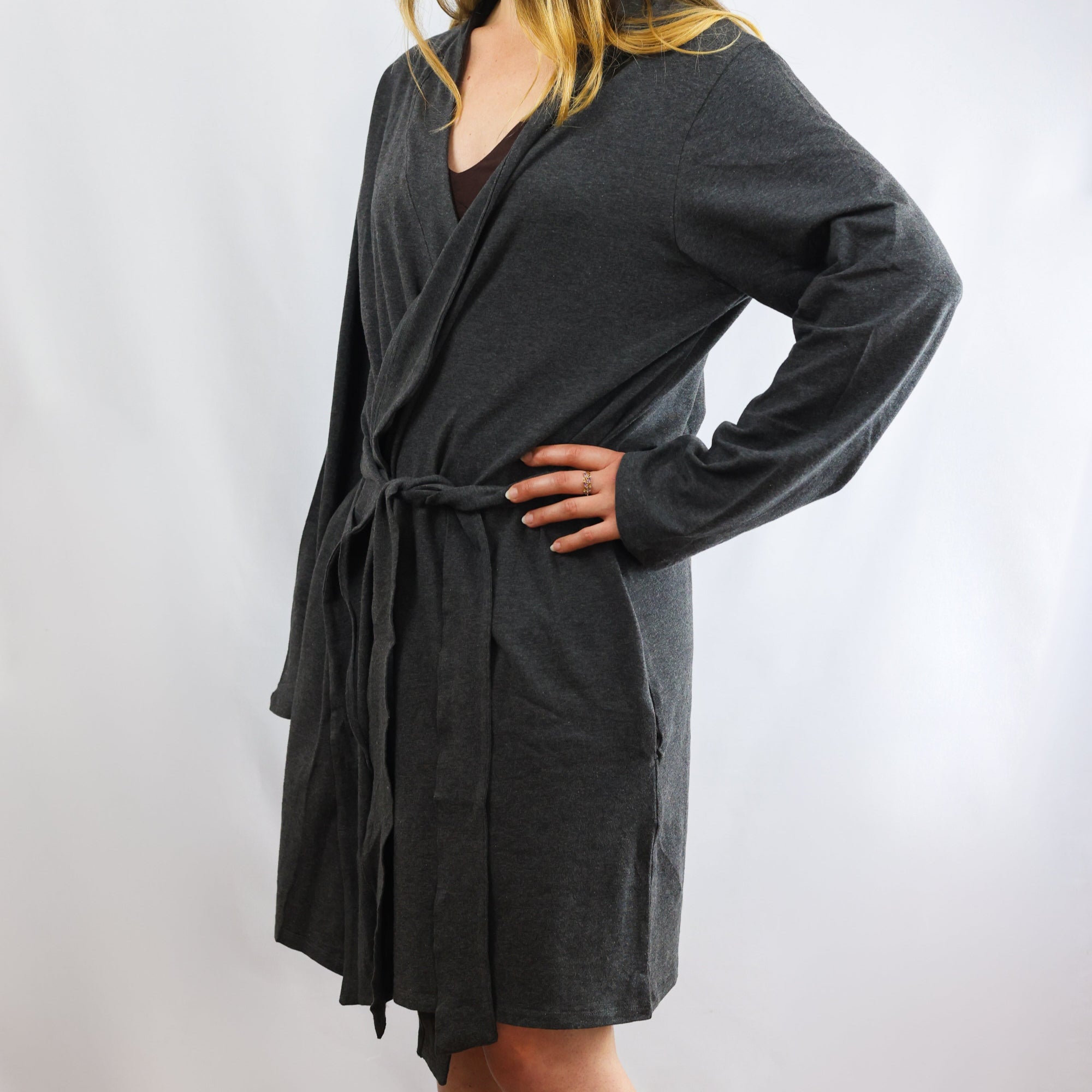 Robe - organic cotton unisex robe - charcoal grey