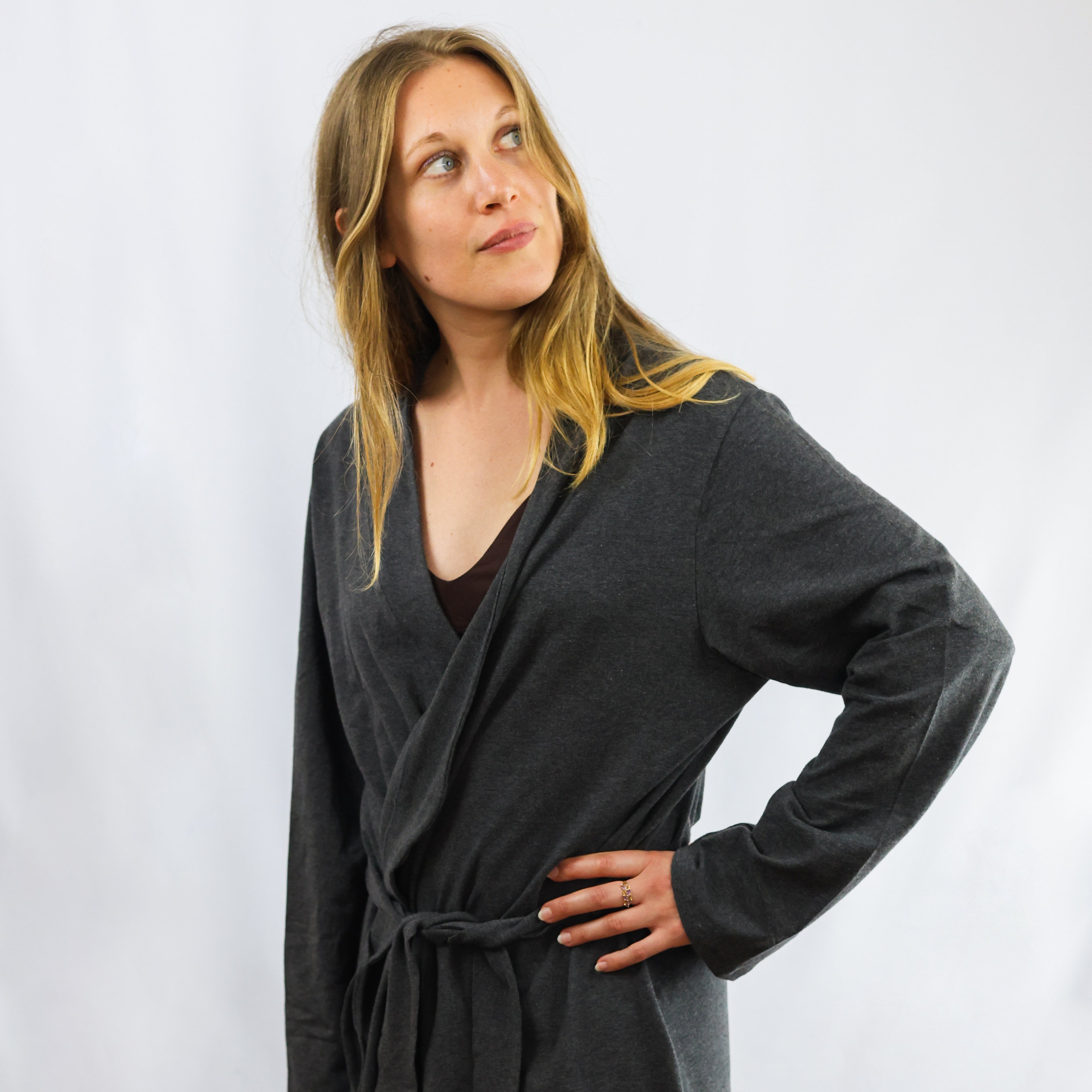 Robe - organic cotton unisex robe - charcoal grey