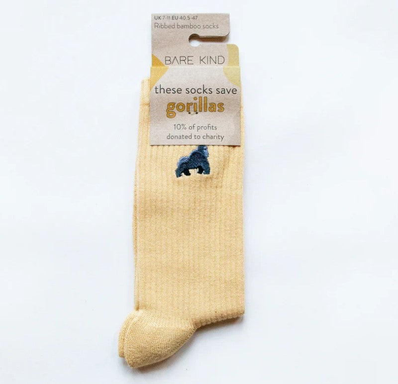 Ribbed Gorilla Socks - Bare Kind Bamboo Socks - Save the Gorilla