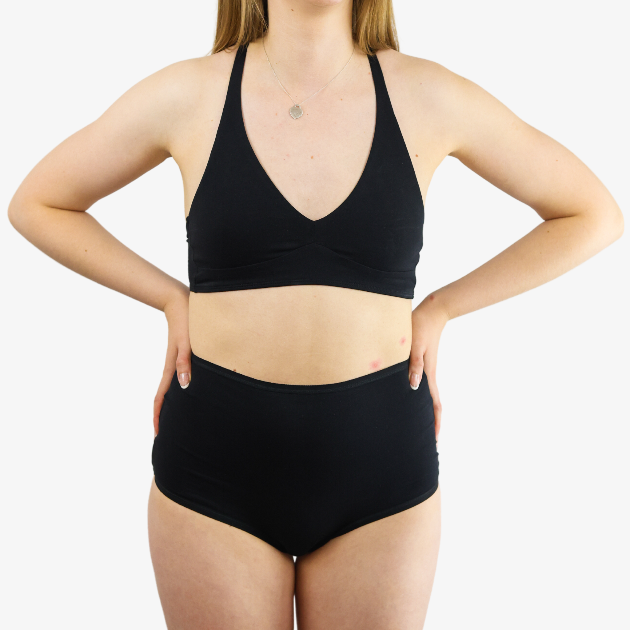 Women's organic cotton matching bralette and full briefs set - black