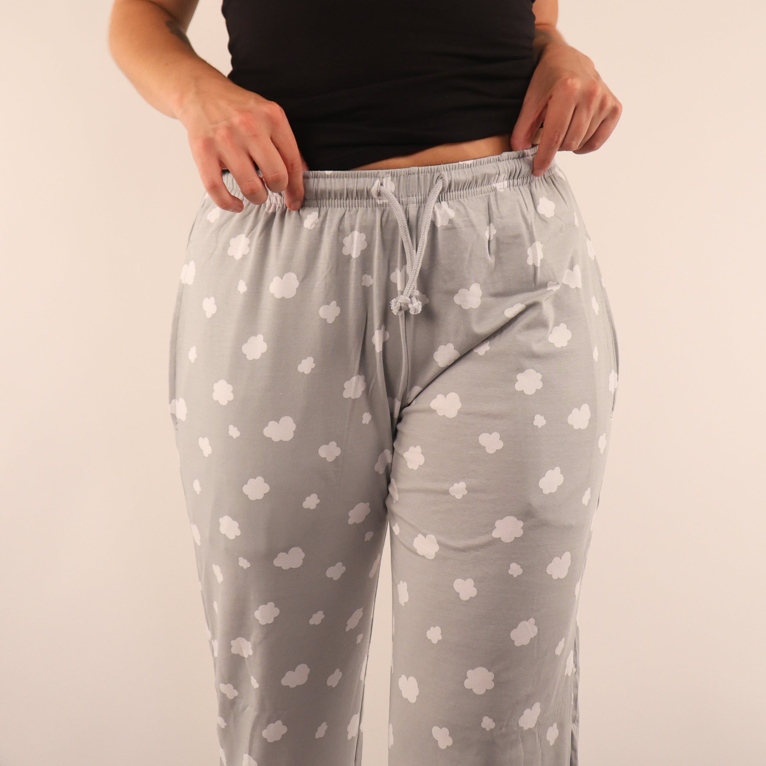 Pyjamas - organic cotton unisex pyjama bottoms - grey clouds pattern