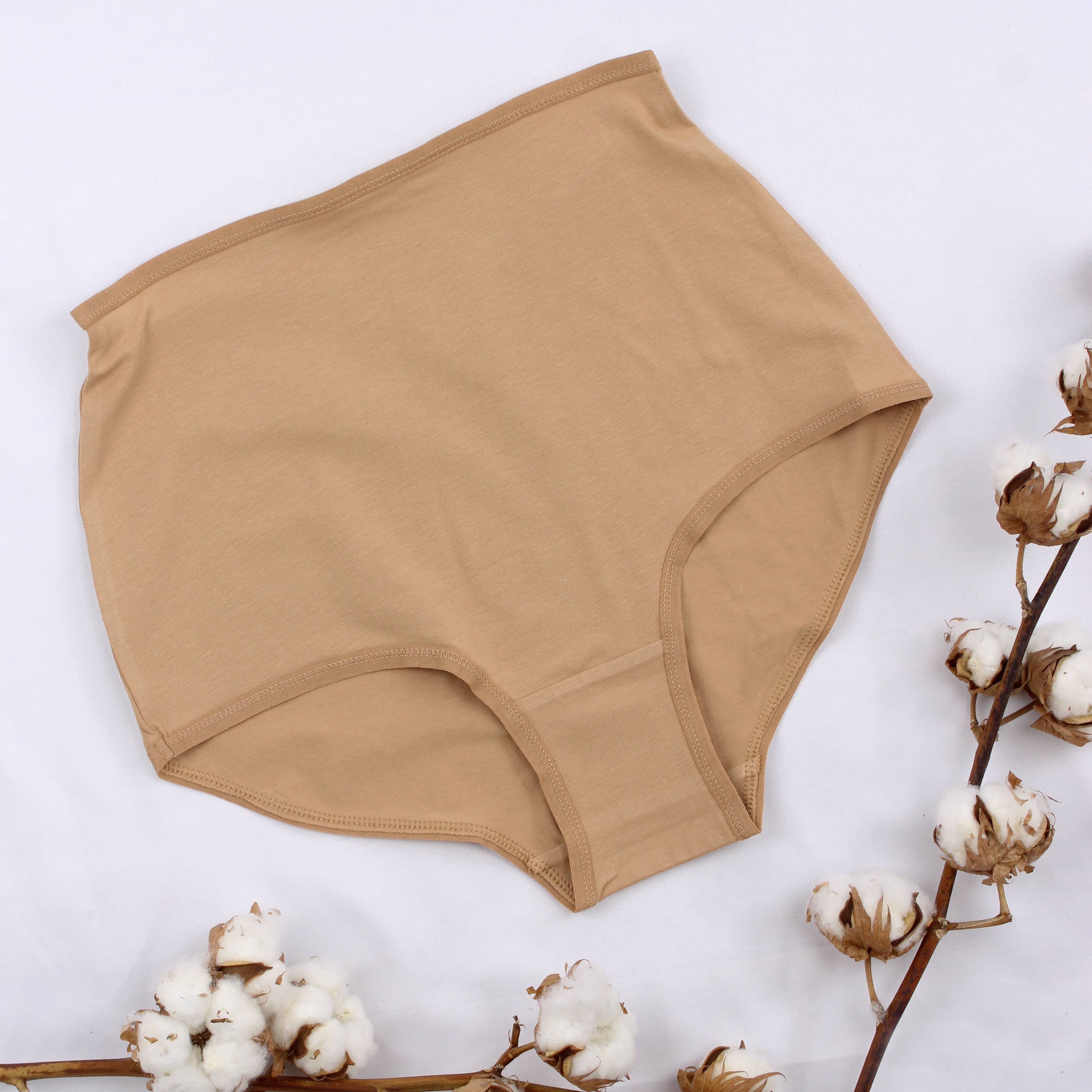 Women's organic cotton high rise full briefs in almond (light nude)