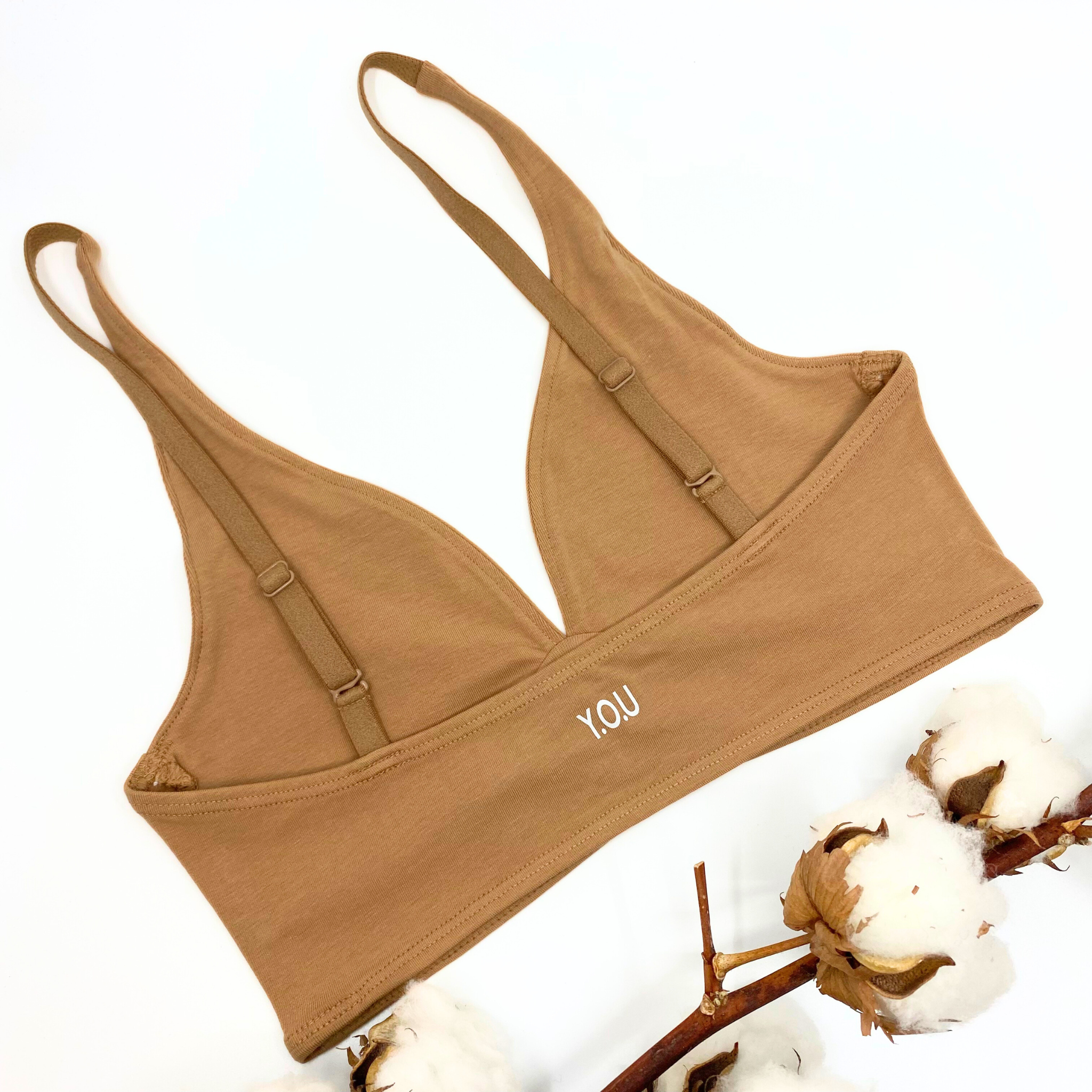 Girls' organic cotton bralette - almond (light nude)