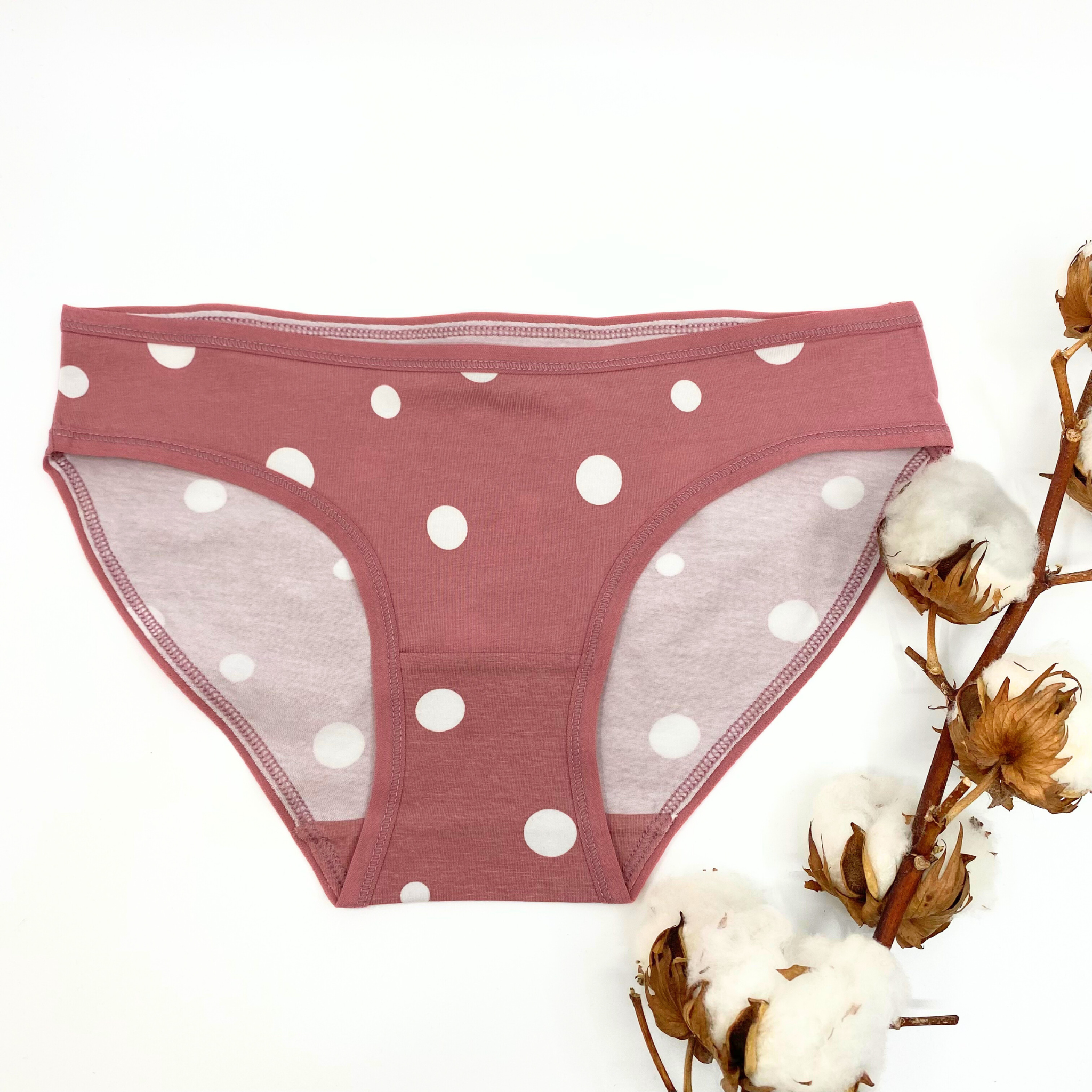 Girls' organic cotton knickers - pink with white dots