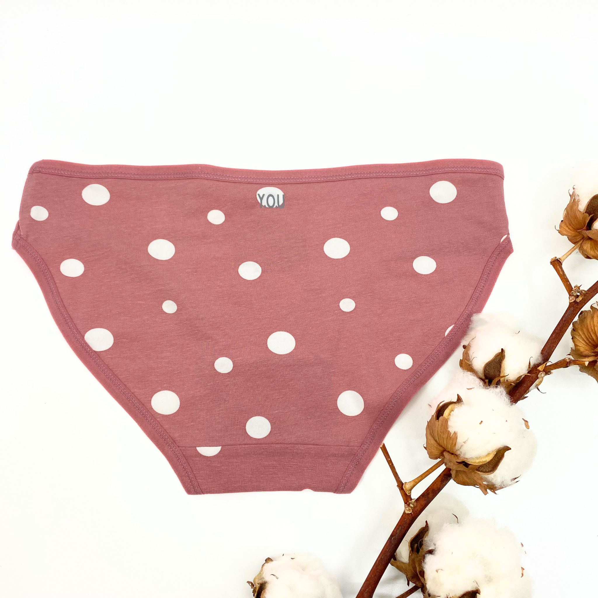 Girls' organic cotton knickers - pink with white dots