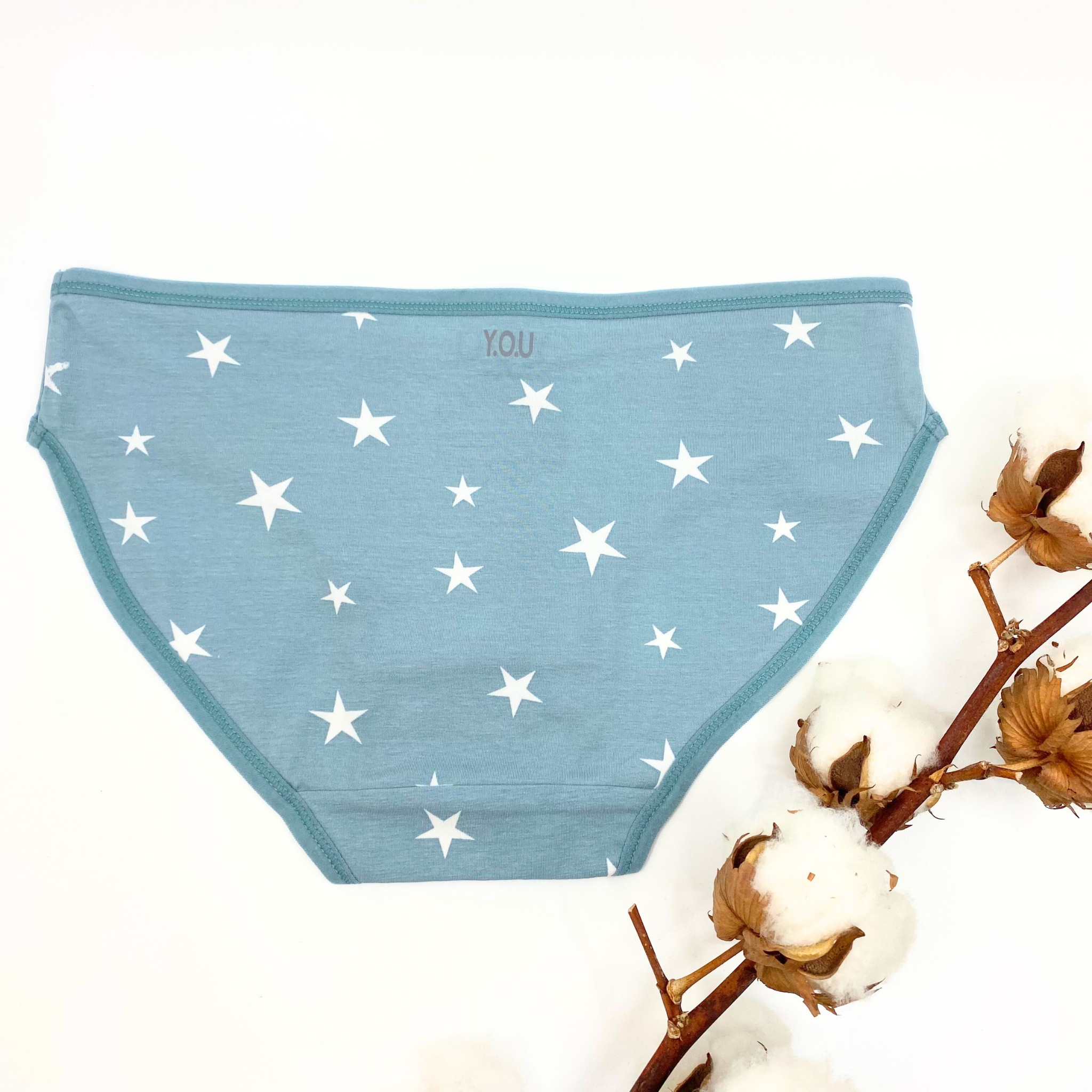 Girls' organic cotton knickers - blue with white stars