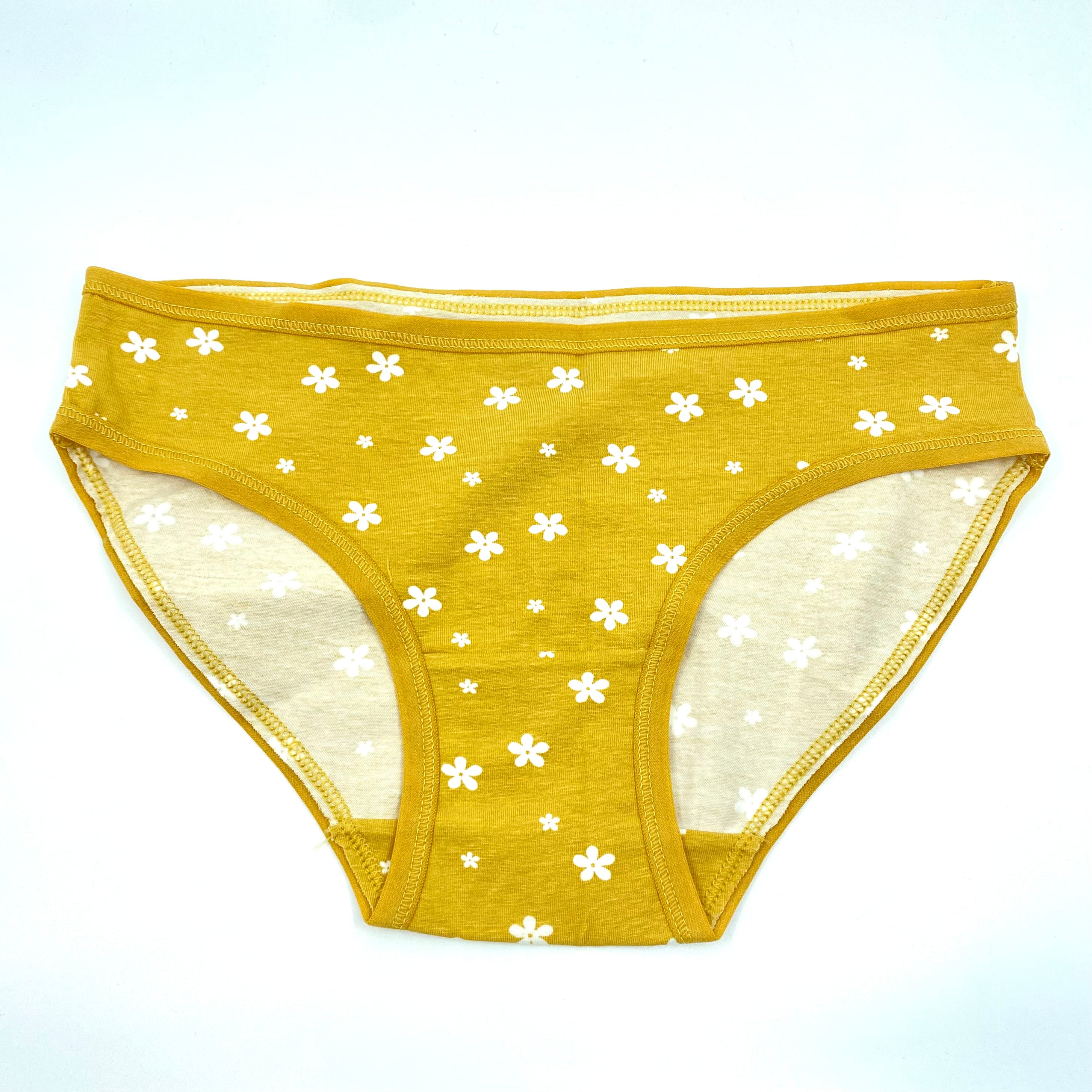 Girls' organic cotton knickers - yellow with white flowers
