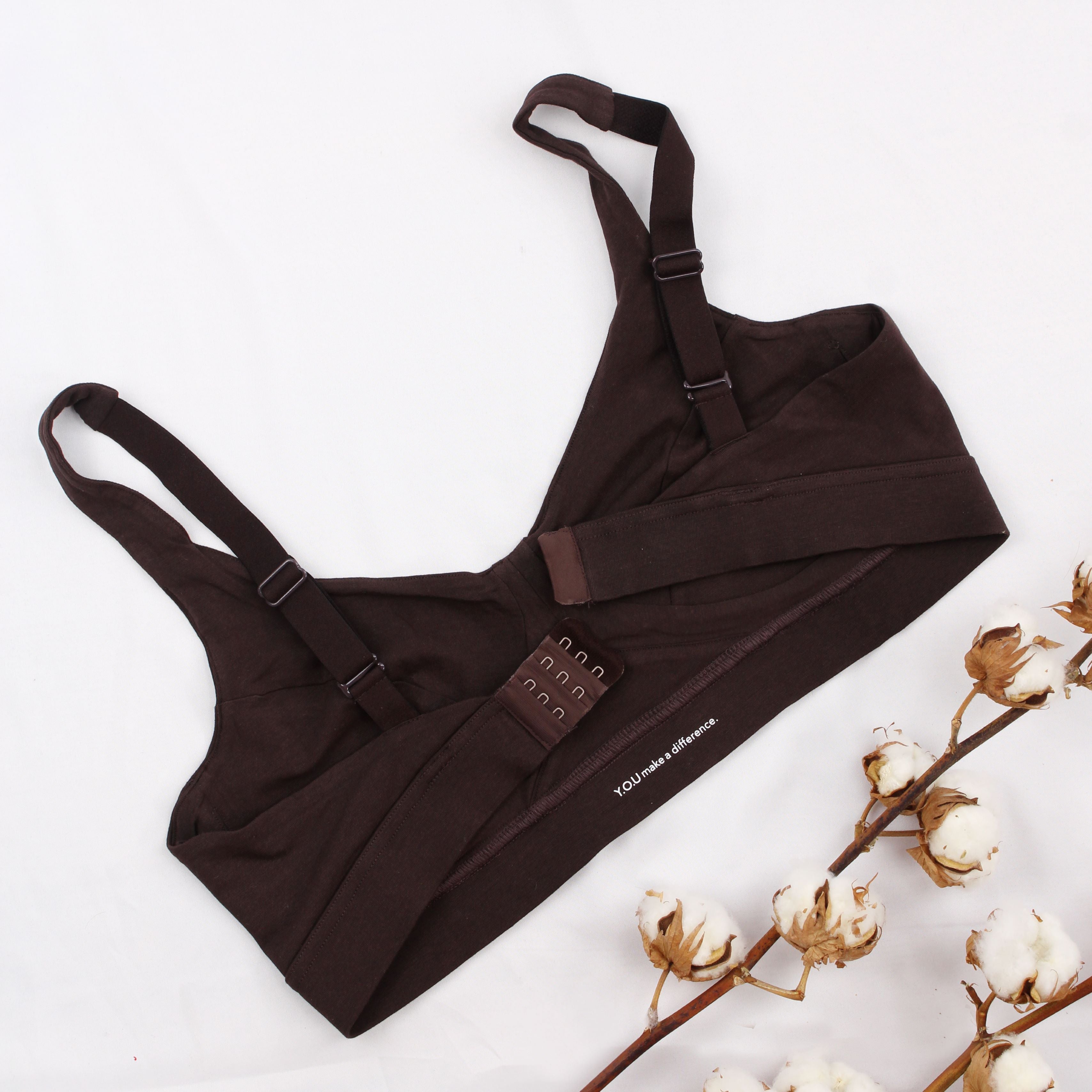 Women's organic cotton bra in cocoa (dark nude) - more supportive style