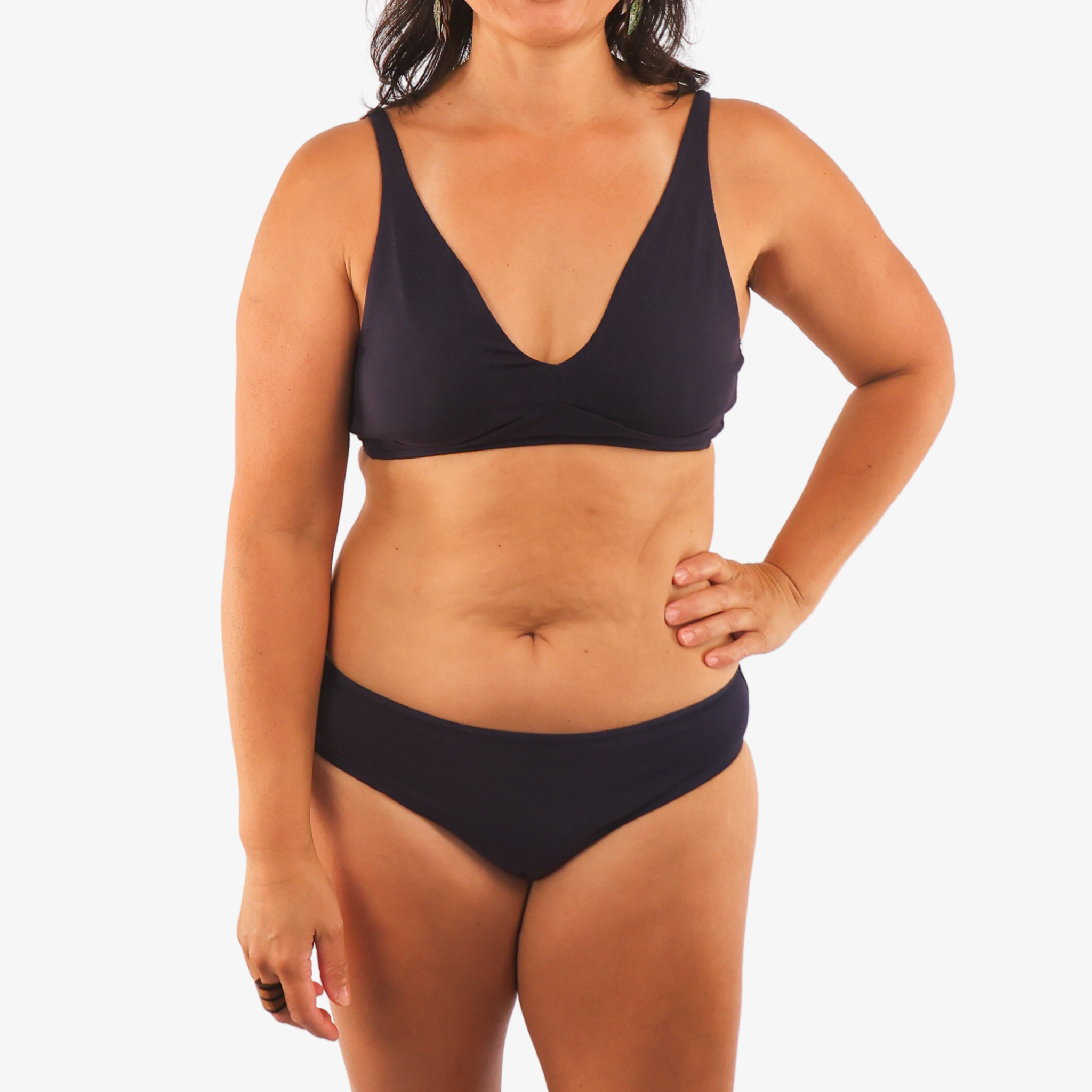 Women's organic cotton matching bralette and bikini set - navy blue