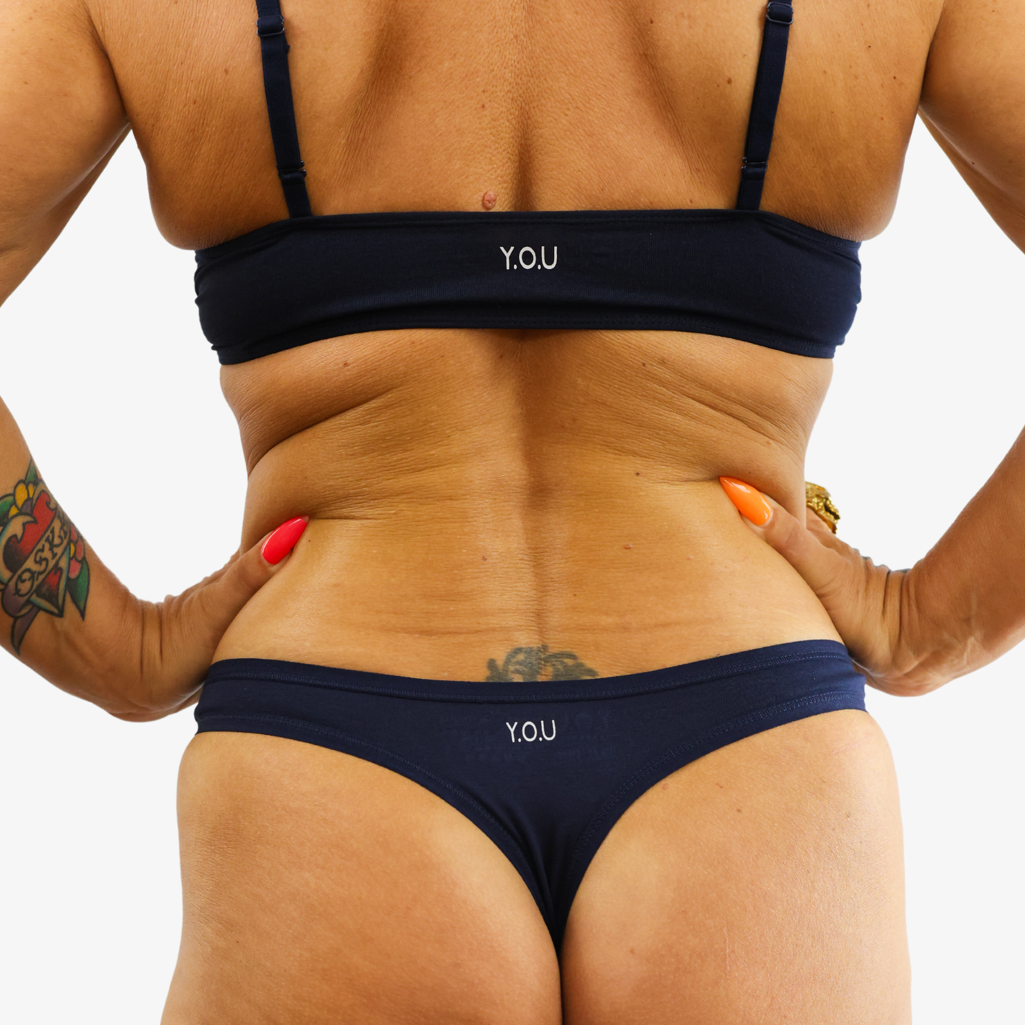 Women's organic cotton matching bralette and thong set - navy blue