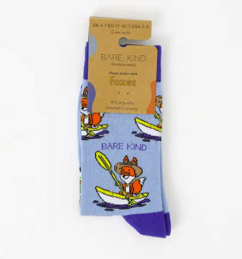 Bare Kind Bamboo Socks - Save the Fox (Blue)