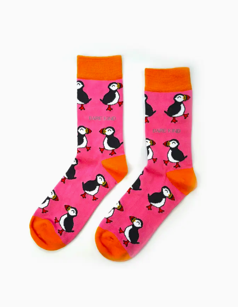 Bare Kind Bamboo Socks - Save the Puffin (Pink)