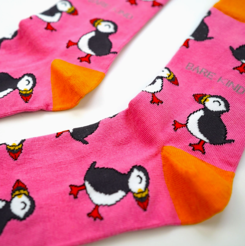 Bare Kind Bamboo Socks - Save the Puffin (Pink)