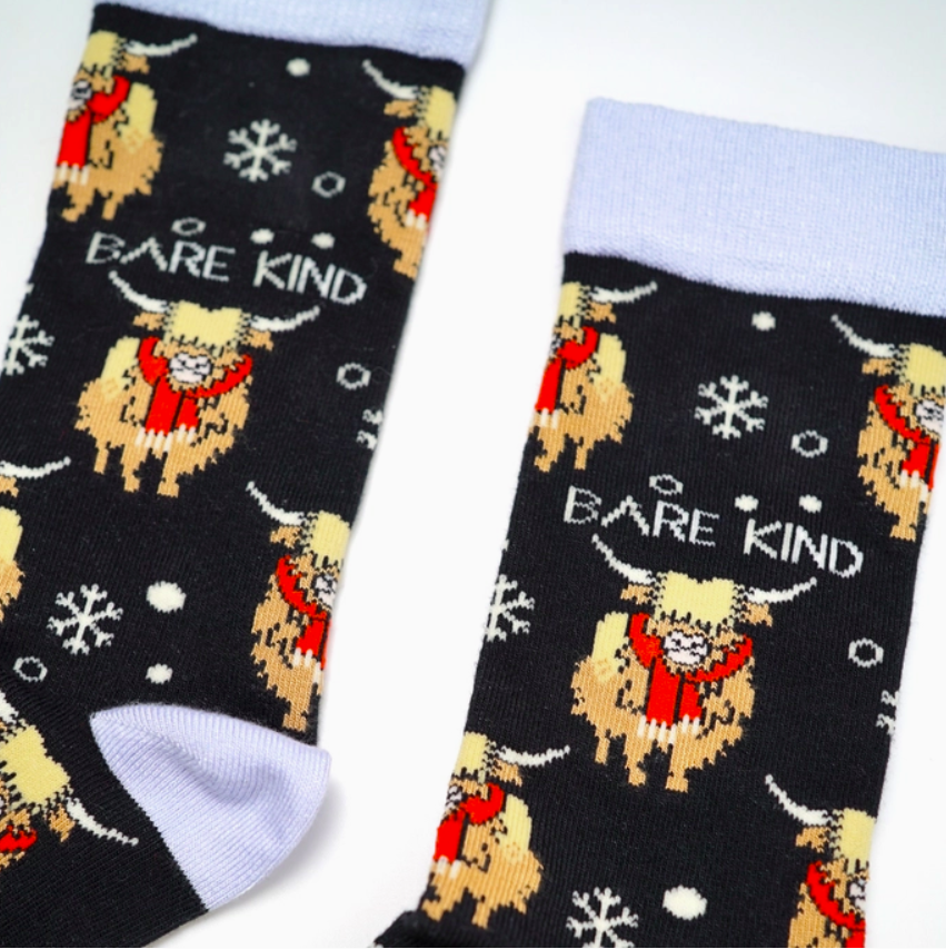 Bare Kind Christmas Highland Cow Socks