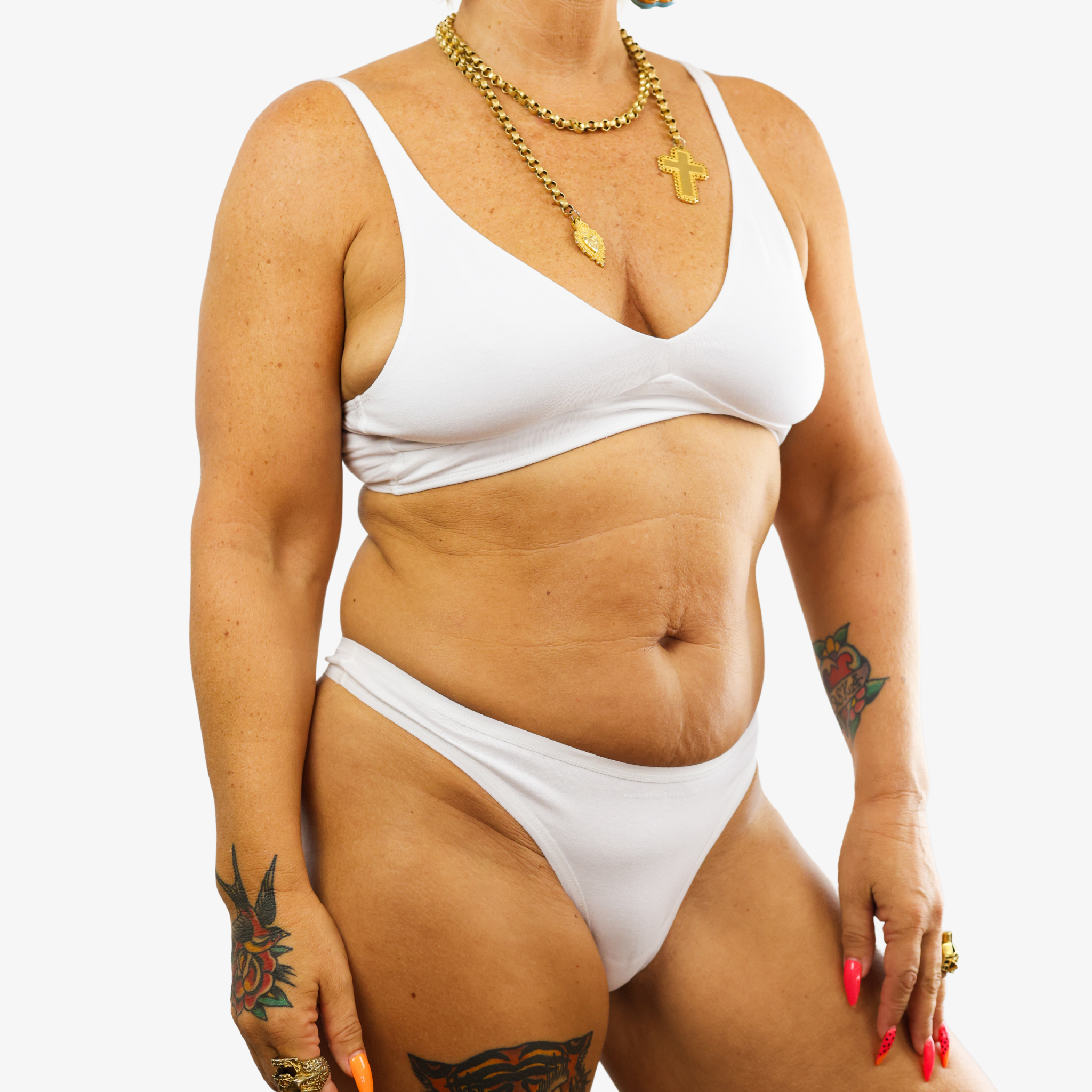 Women's organic cotton matching bralette and thong set - white