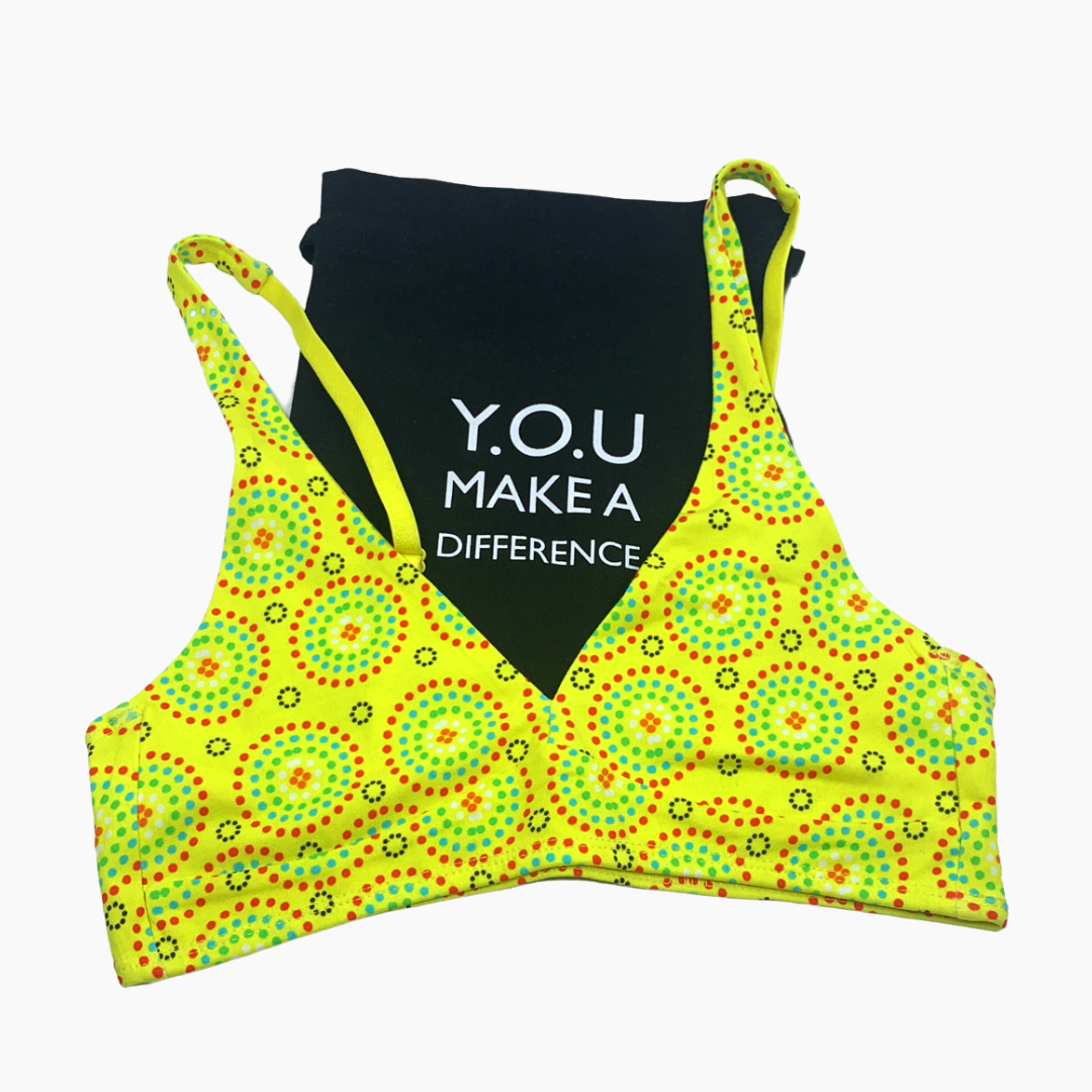 Women's organic cotton matching bralette and mid-rise bikini set - Yellow Mara