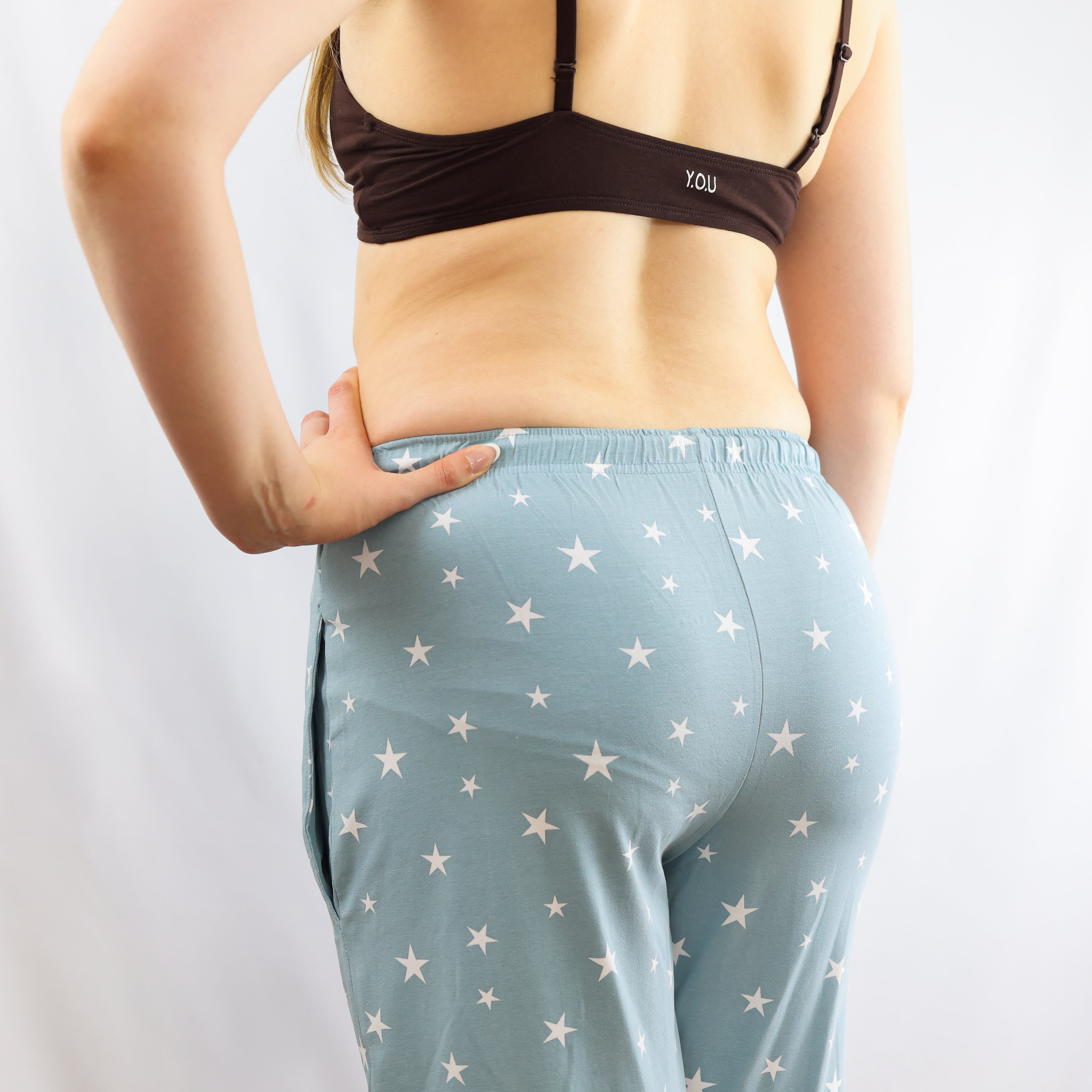 Pyjamas - organic cotton unisex pyjama bottoms - blue stars pattern