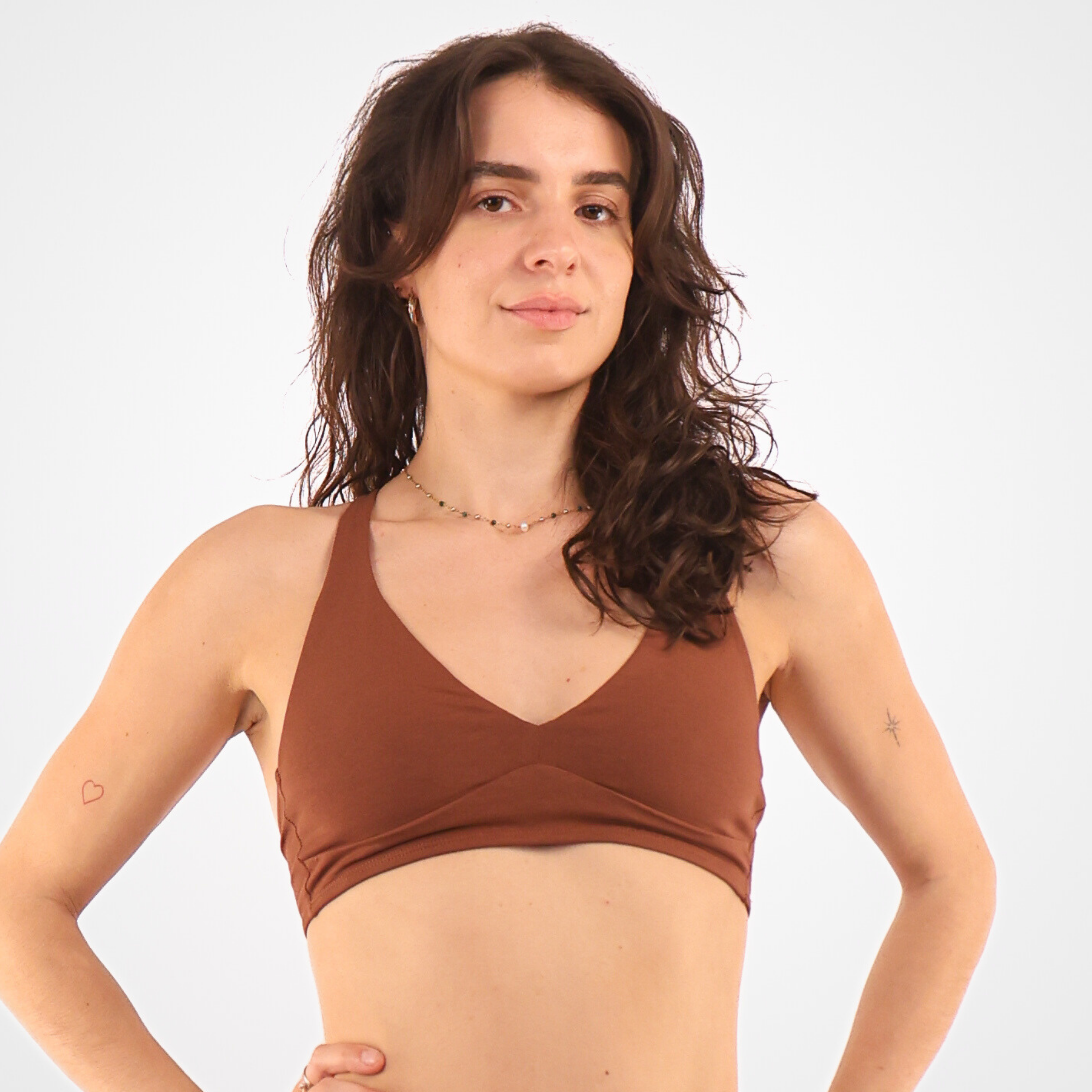 Women's organic cotton bralette in chestnut (mid nude)