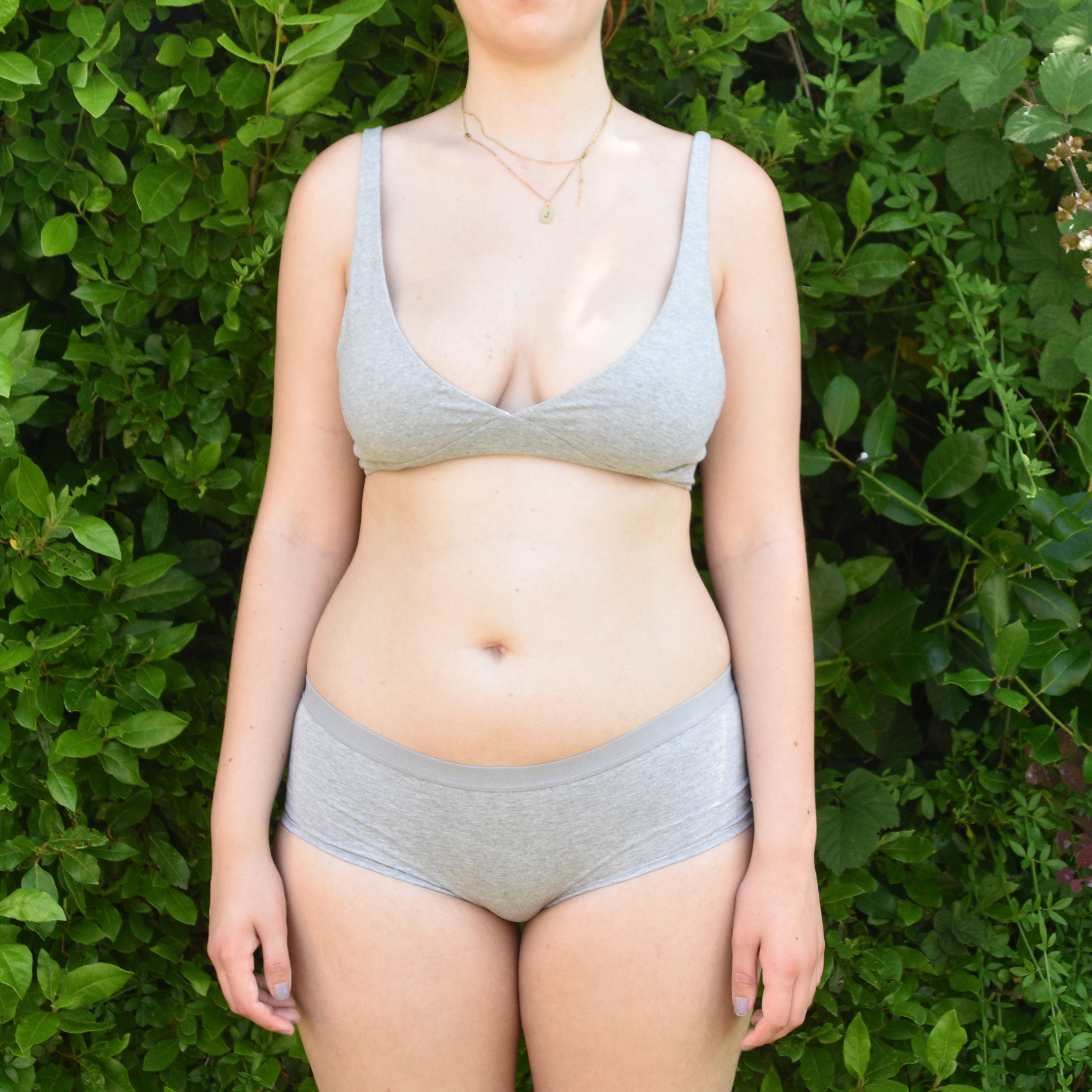 Women's organic cotton matching bralette and boy shorts set - heather grey