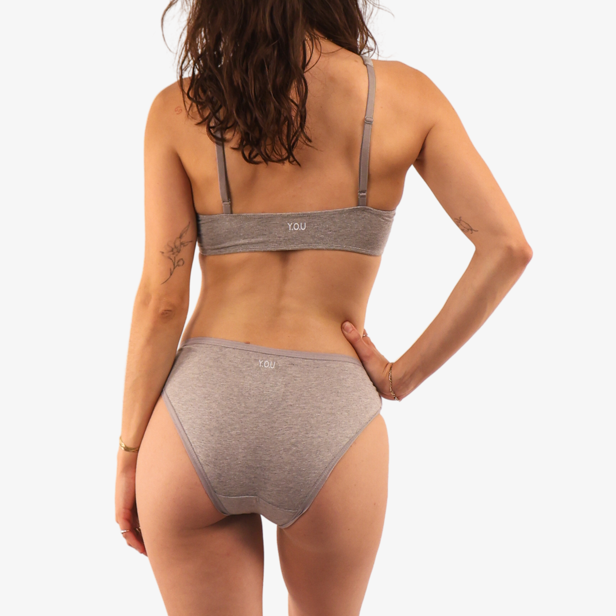 Women's organic cotton matching bralette and bikini set - light grey (heather grey)