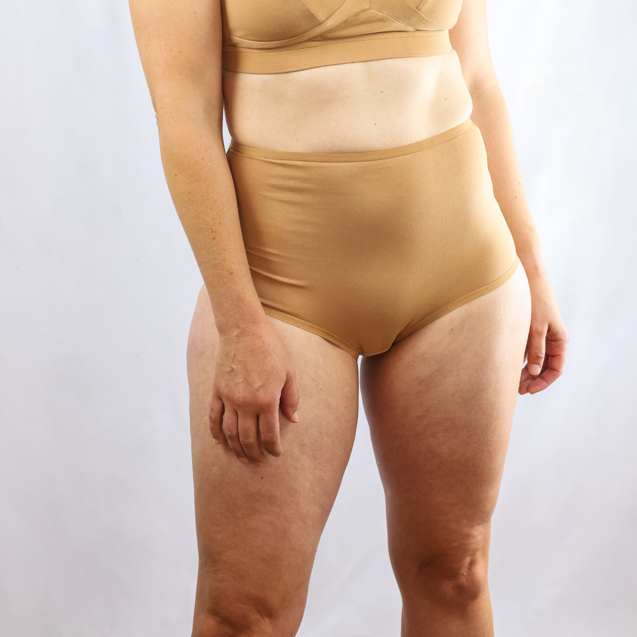 Women's organic cotton high rise full briefs in almond (light nude)