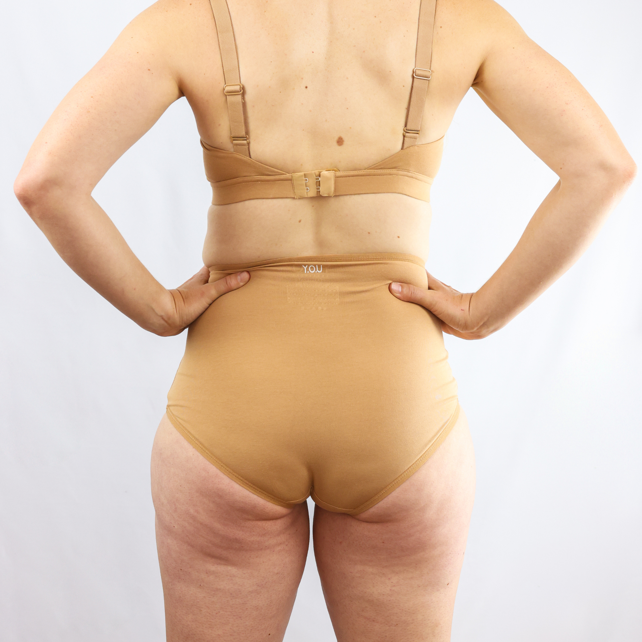 Women's organic cotton high rise full briefs in almond (light nude)