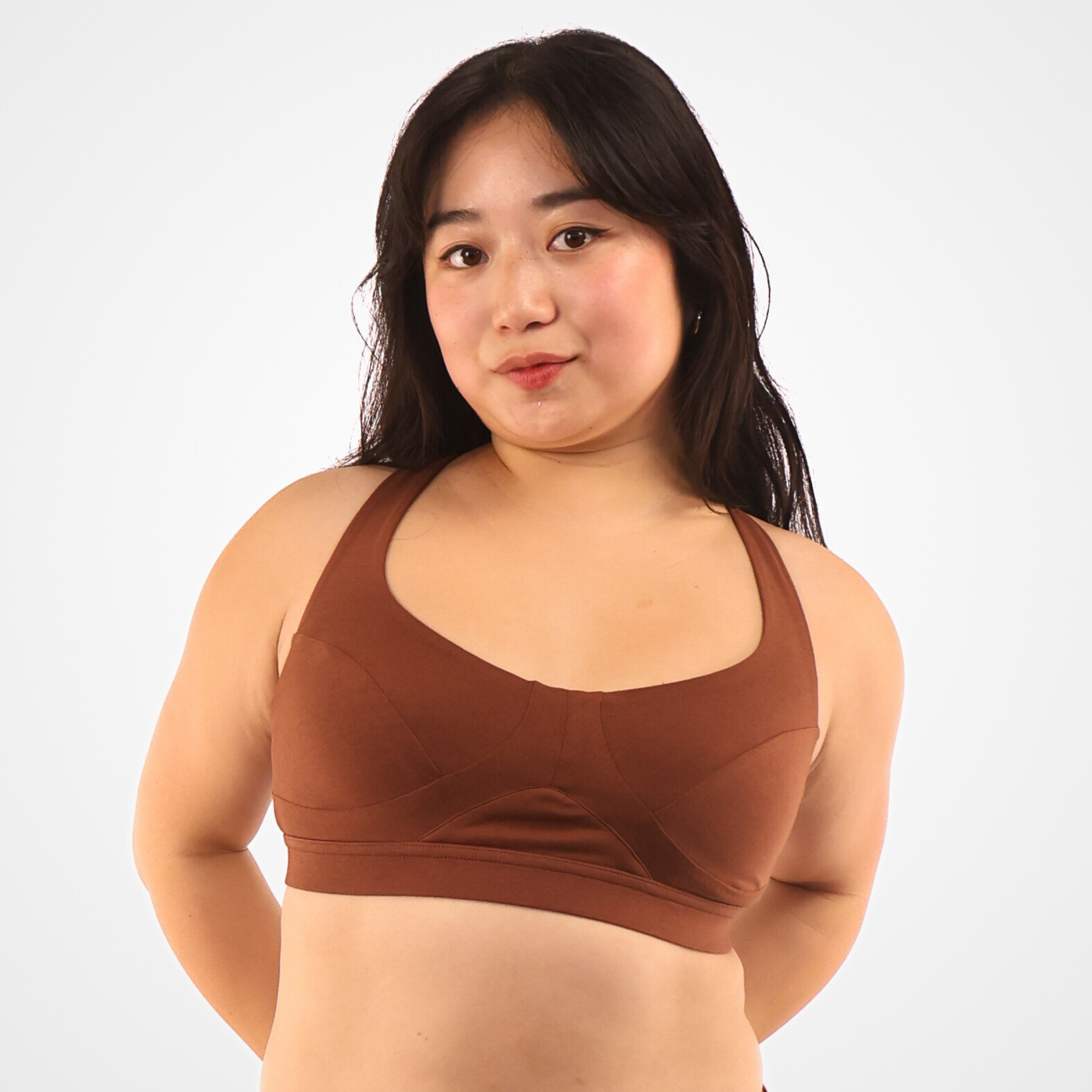 Women's organic cotton bra in chestnut - more supportive style