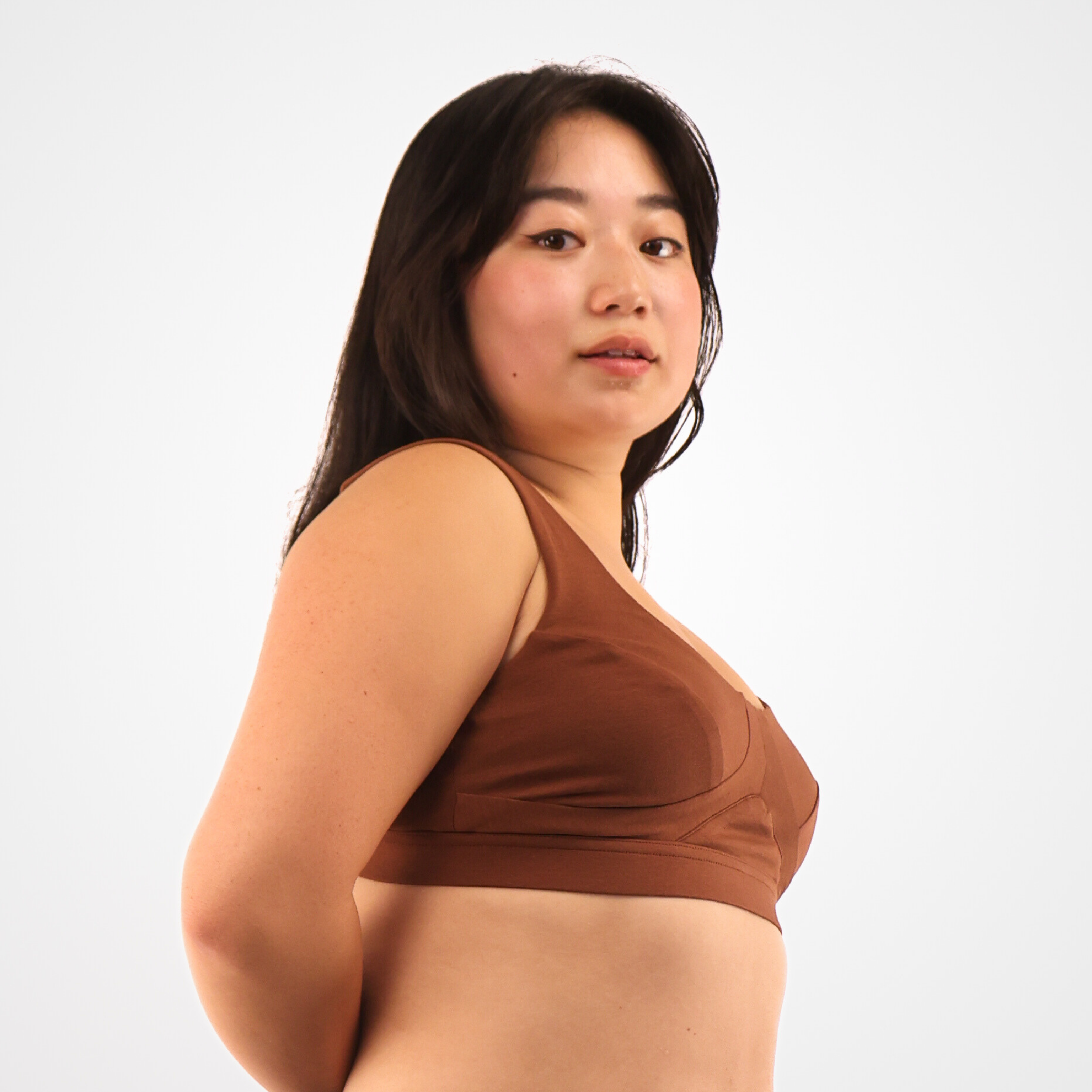 Women's organic cotton bra in chestnut - more supportive style