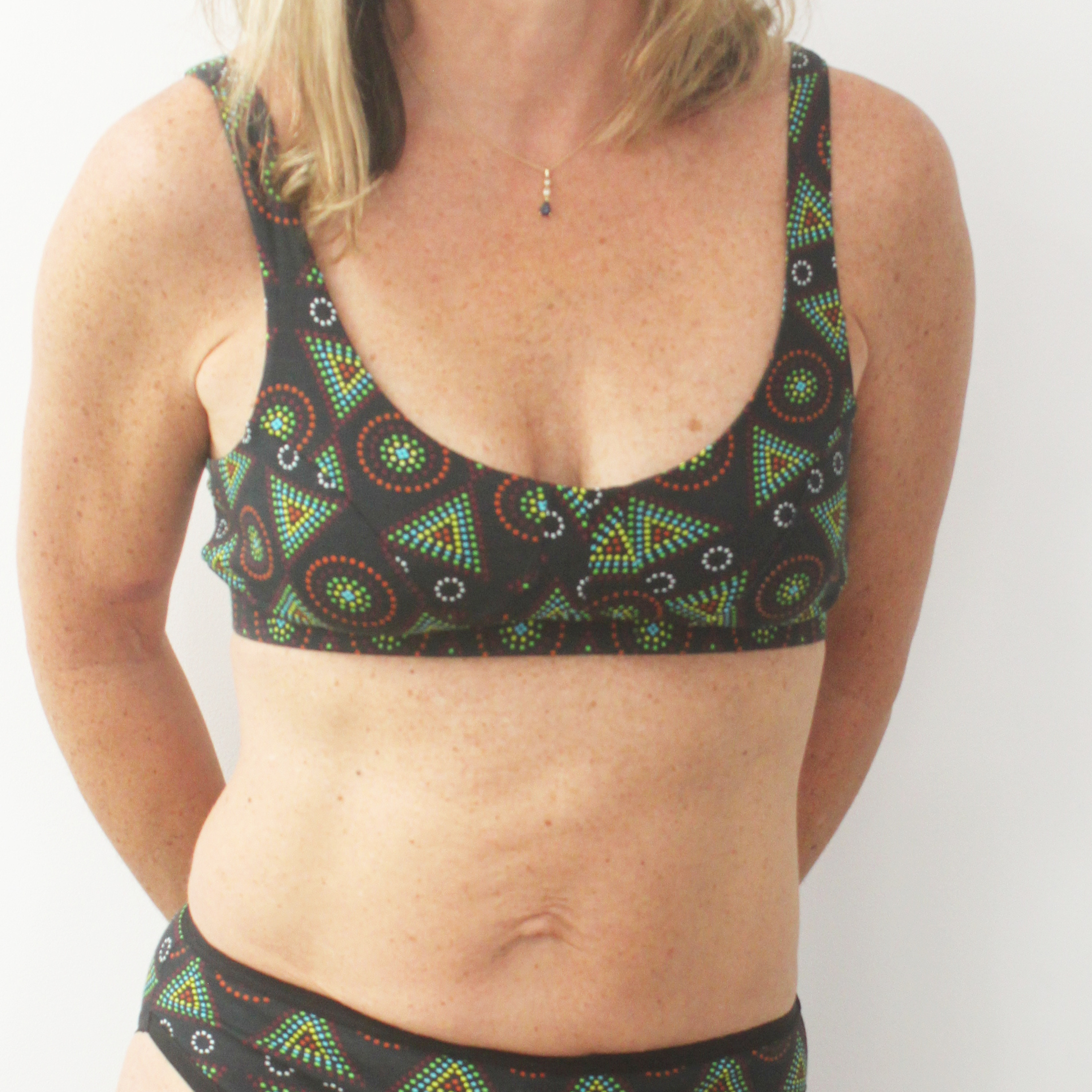 Women's organic cotton bra in black Mara print - more supportive style