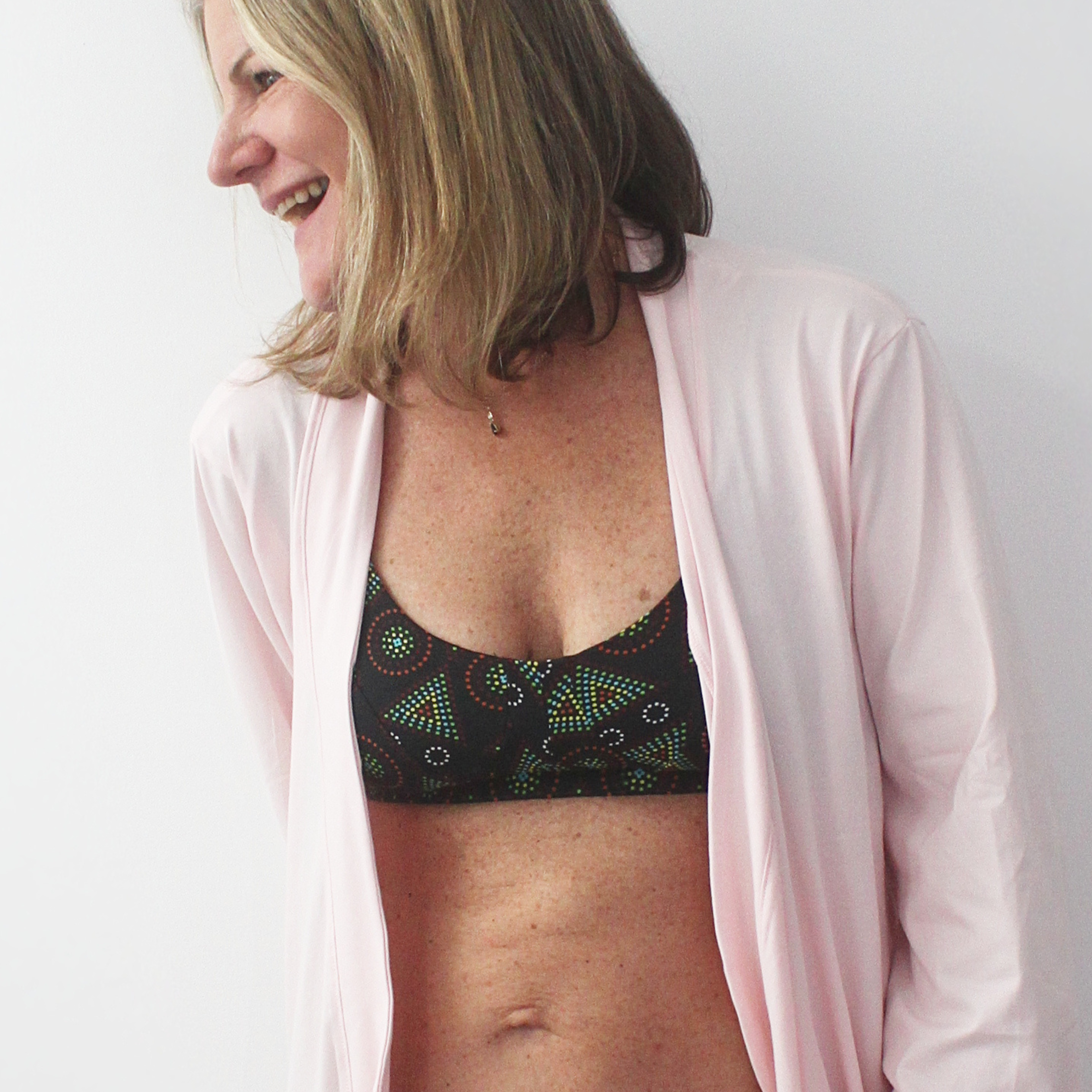 Women's organic cotton bra in black Mara print - more supportive style