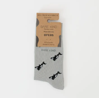 Bare Kind Bamboo Socks - Save the Orcas Small Motif