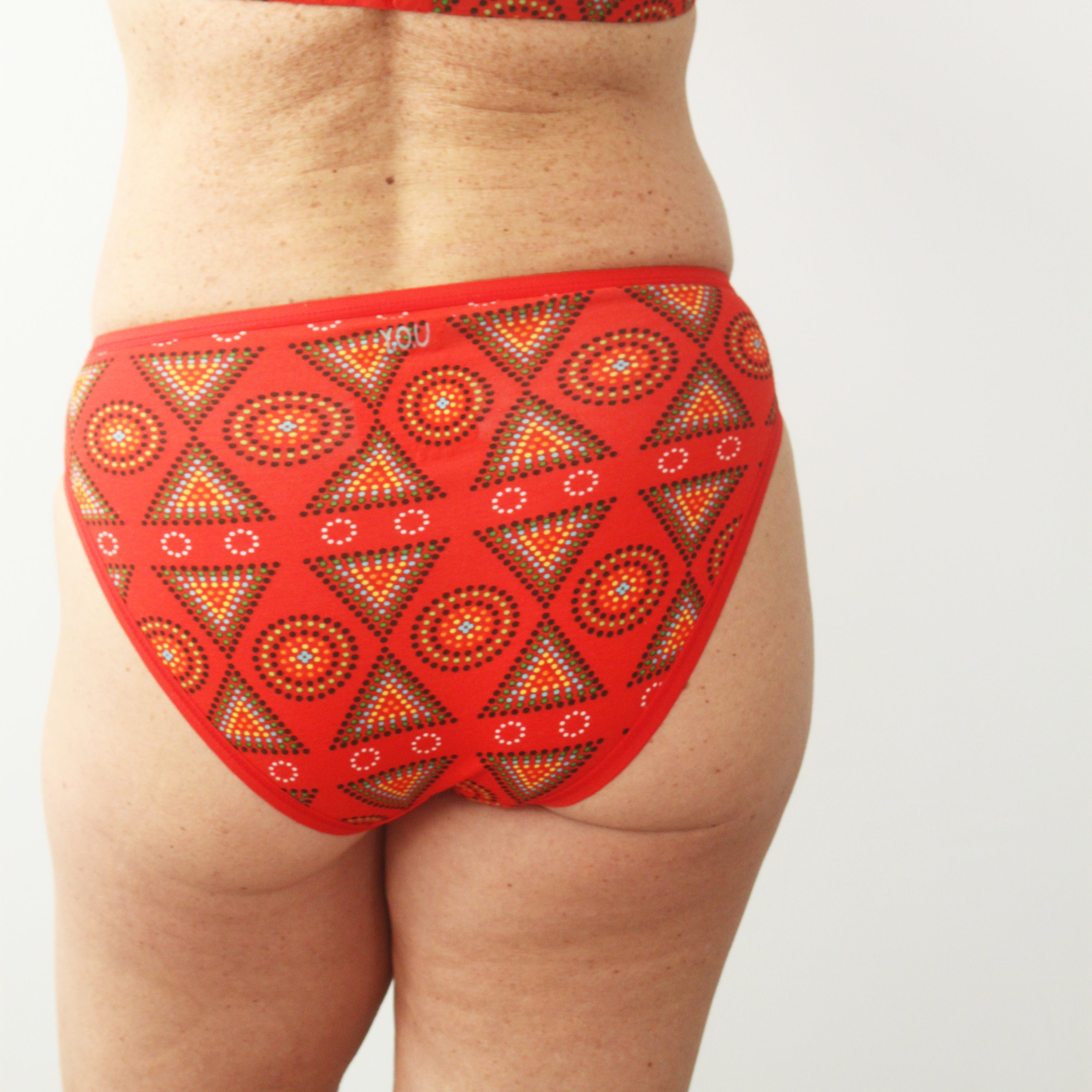 Women's organic cotton mid-rise bikini bottoms - Red Mara print