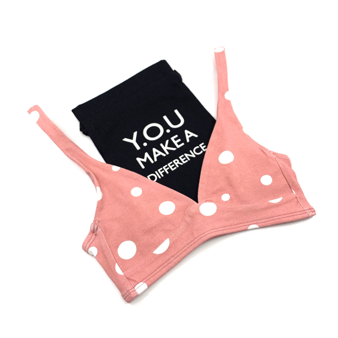 Women's organic cotton bralette and low-rise bikini set- pink with white dots