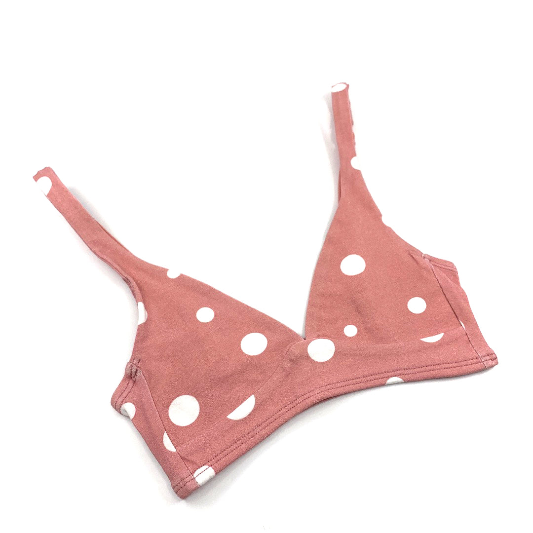 Women's organic cotton bralette and low-rise bikini set- pink with white dots