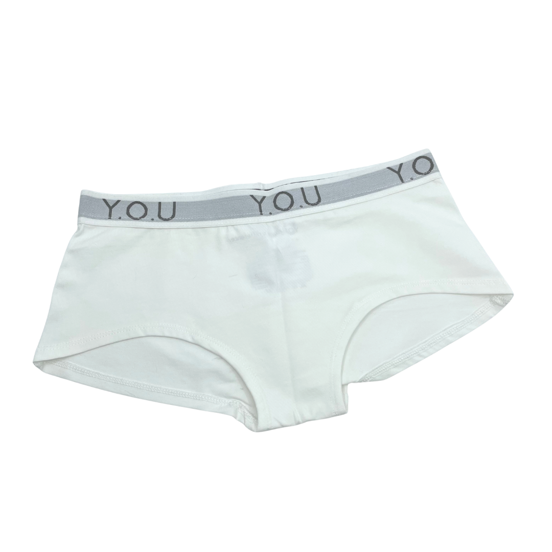 Women's organic cotton boy shorts with Y.O.U elastic in white – Y.O.U  underwear