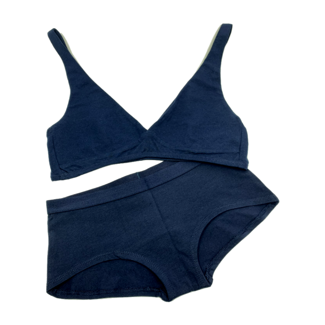 Women's organic cotton matching bralette and boy shorts set - navy blu –  Y.O.U underwear