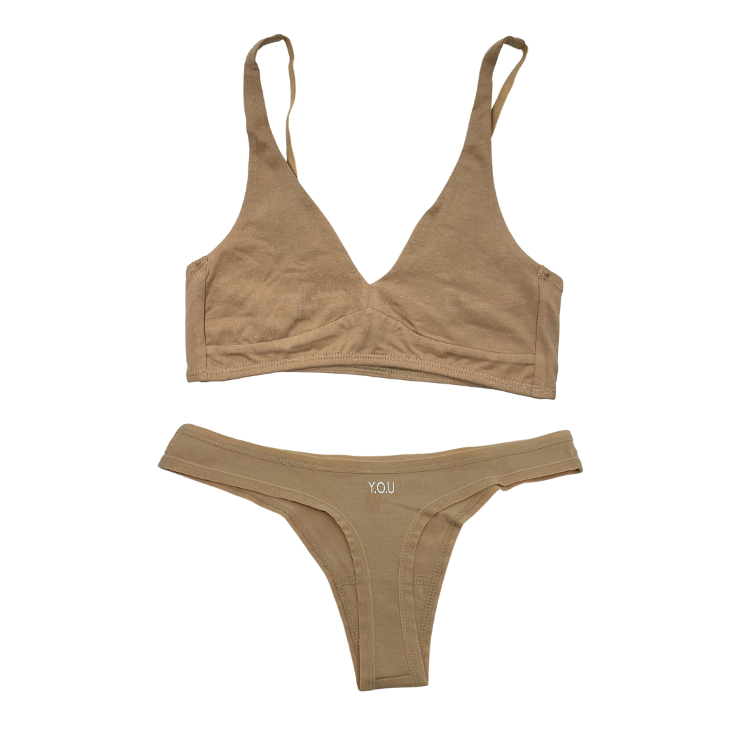 Women's organic cotton matching bralette and thong set - almond (light –  Y.O.U underwear