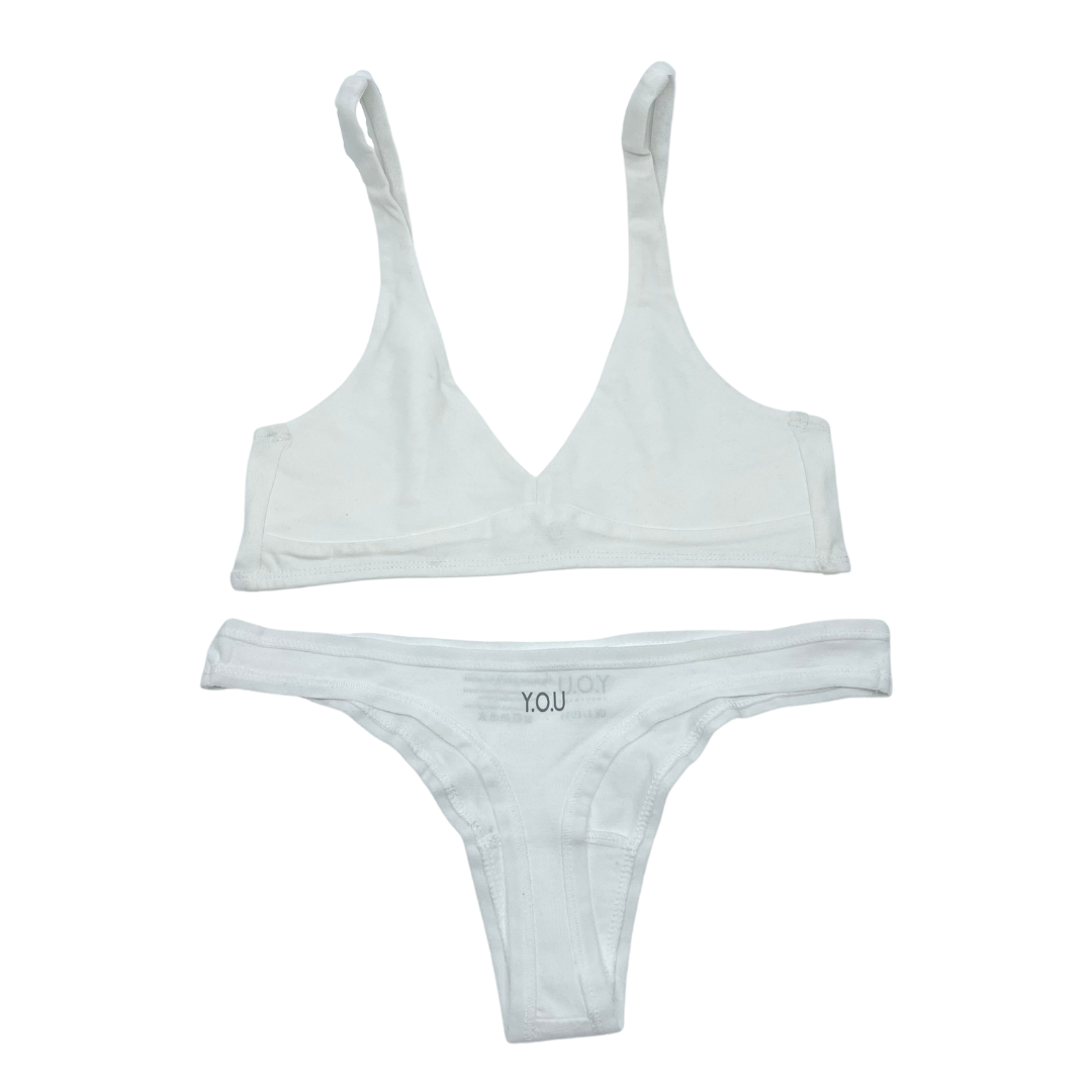 Women's organic cotton matching bralette and thong set - white – Y.O.U  underwear