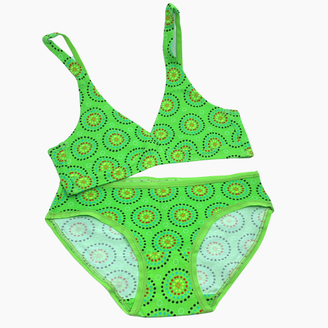 Women's organic cotton matching bralette and bikini set - Green Mara d ...