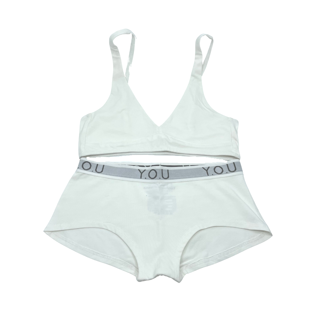 Women's organic cotton matching bralette and Y.O.U boy shorts set - wh –  Y.O.U underwear