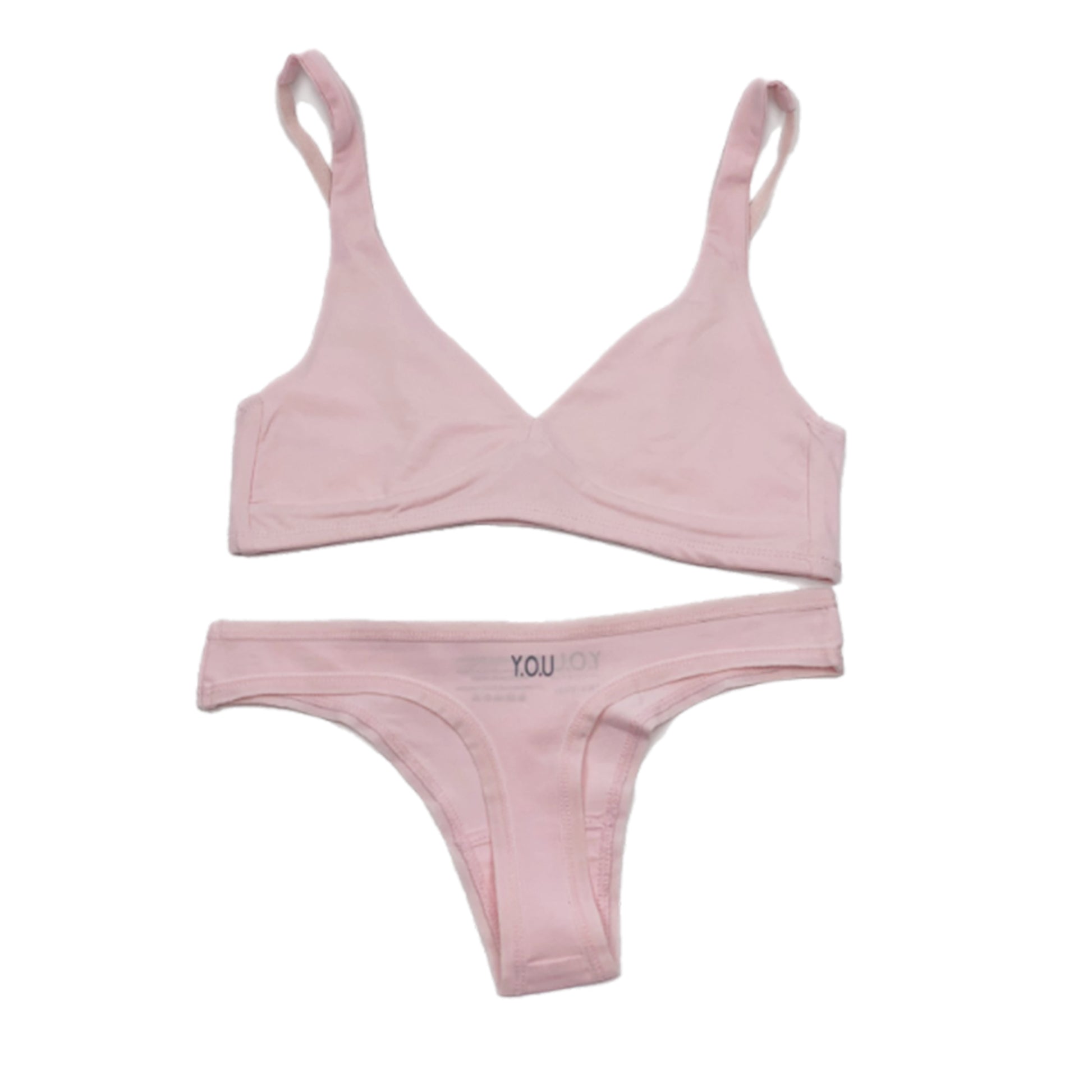 Women's organic cotton matching bralette and thong set in light
