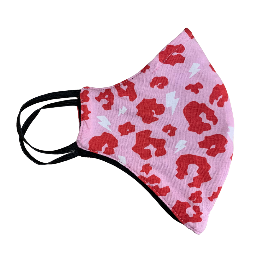 Organic cotton face mask - pink leopard print pattern, reversible design