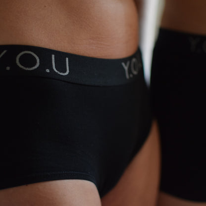 Women's organic cotton boy shorts with Y.O.U elastic in black – Y.O.U  underwear